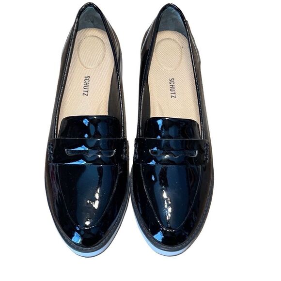 Schutz Womens‎ Bevida Black Box Leather Platform Penny Loafer Oxford Size 7.5 - Picture 2 of 9